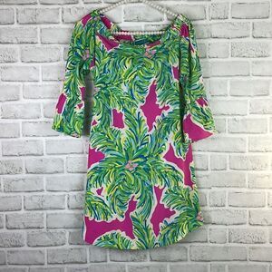 Southern Frock Print Dress Green Pink Size XS Resort Travel Vacation Wear